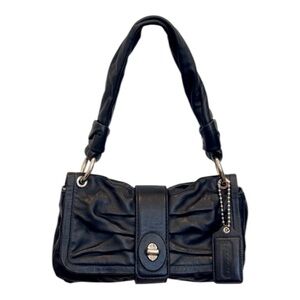Coach Black Leather‎ Small Baguette Shoulder Purse 
Flap Leather Coach Parker.